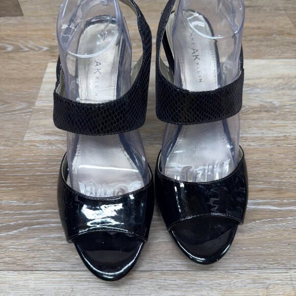 Anne Klein Estacia Black Open Toe Snakeskin Embossed Pump Women's Size 10 - Picture 2 of 7